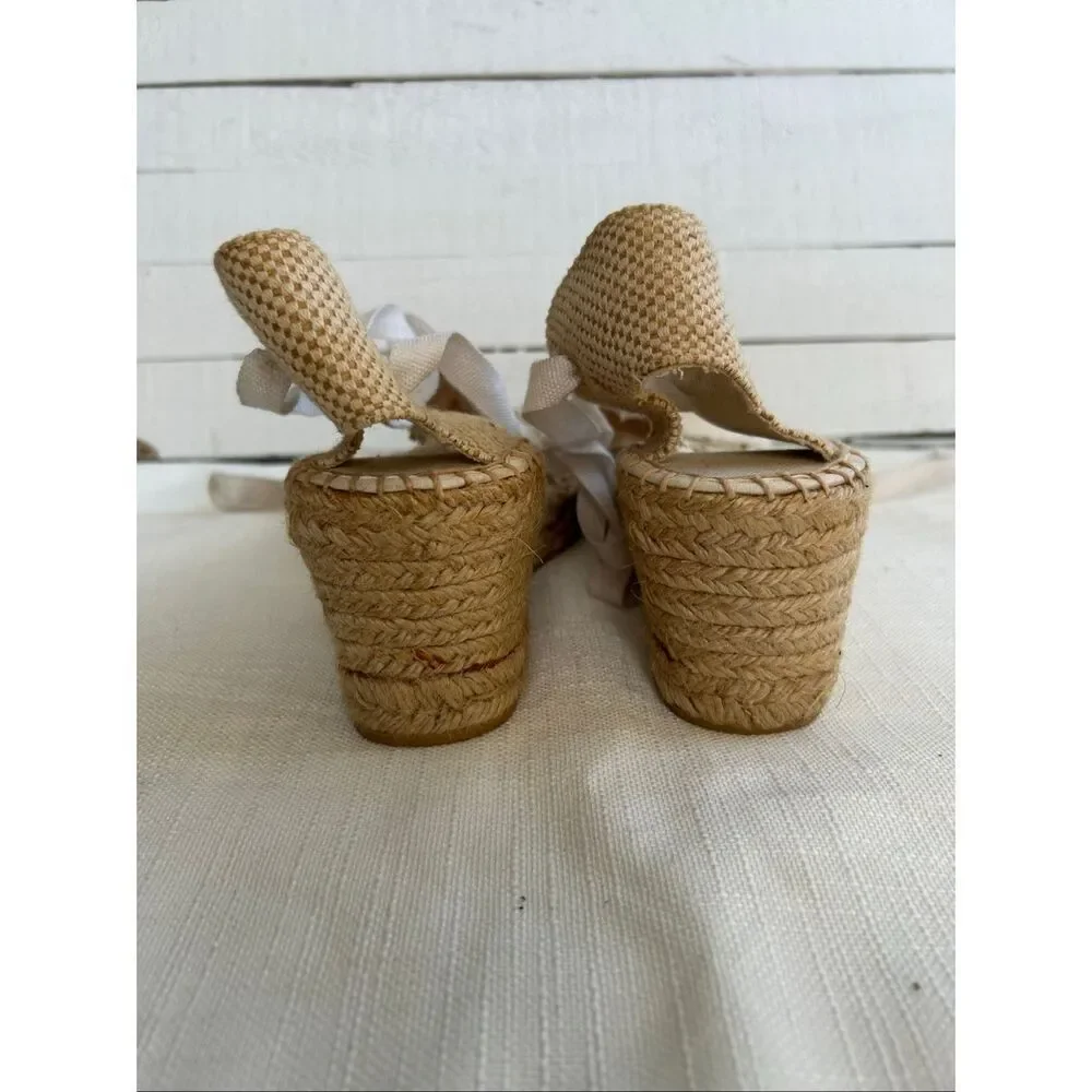 Impo Malibu Espadrille Wedge Sandals Women’s 8M Beige Lace Up Beaded Sequin